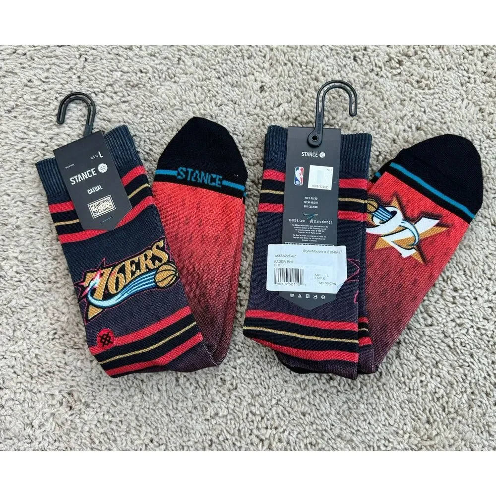 Philadelphia 76ers Socks Men's Lg 9-13 NBA‎ Stance Red Fader Crew - 2 Pair NWT